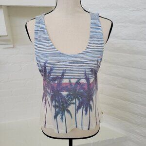 Roxy Tank Top Juniors Large Sleeveless Crop White California Beach Graphic Shirt